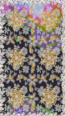 Raster altın desen. Altın elementli gri renkler. Kusursuz altın desenli bukleler. Raster illüstrasyonu. Doğu tarzı arabesk.