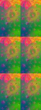 Klasik çiçekler. El çizimi, soyut ve süslü elementler. Yaz çiçekleri teması. Yeşil ve pembe renkler. Suluboya resim taklit Raster illüstrasyonu.