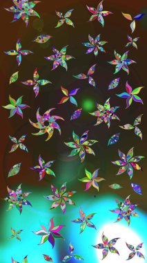 Raster illüstrasyonu. Kahverengi ve gri renklere karalamalar çizilmiş çiçek deseni.