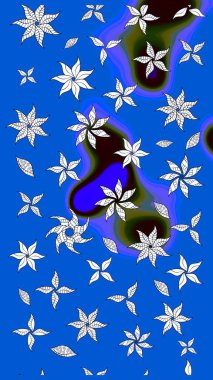 Çiçeksel çizim kalıbının yansıması. Vadinin çiçekleri mavi ve nötr renklerde.