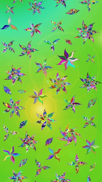 Parlak renkli fantezi çiçekleri, yapraklar yeşil ve sarı renkli tomurcuklar. Suluboya el çizimi elementli çiçek çizimi deseni.