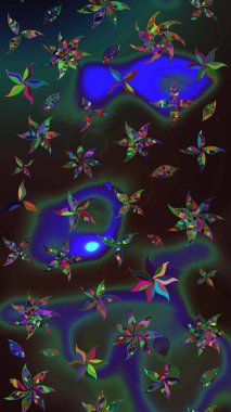 Renkli çizim kalıbı. Çiçek arkaplan. Çiçek duvar kâğıdı. Raster illüstrasyonu. Gri ve yeşil renkli şirin tekstil.