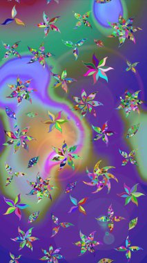 Çizim çiçek deseni duvar kâğıdı olarak kullanılabilir. Mor ve mavi renkte çiçekler. Raster illüstrasyonu.