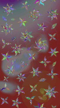 Patlayan çiçekler soyut olarak yerleştirilmiş. Raster deseni. Yumuşak, bahar çiçekleri kahverengi ve gri renklerde. Raster illüstrasyonu.