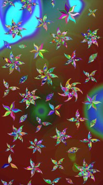 Üzerinde gelincikler ve vadi zambakları olan renkli çiçek desenli nakış deseni. Tekstil tasarımı için kırmızı ve kahverengi renkli geleneksel halk çiçekleri..