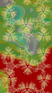 Raster illüstrasyonu. Sihirli yeşil ve kırmızı tatil soyut arka plan yıldız ve düşen kar taneleri. Noel yeşili ve kırmızılar.