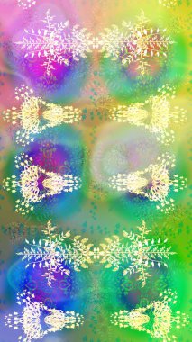 Raster illüstrasyonundaki çiçek desenli çizim. Yeşil renkte çiçekler.