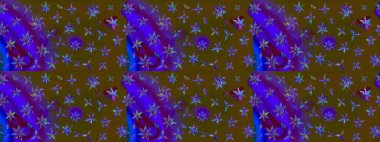 Renkli grunge, soyut arkaplanı kolonya ve mor çiçeklerle süslüyor. Nakış desenli çiçek deseni. İzler, kumaş, duvar kağıtları, tekstil için raster dokusu.