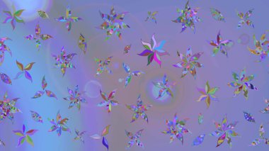 Klasik çiçek tasarımı elementleri. Mor ve mavi kıvırcık çiçekler mor ve mavi renklerde şekillenir. Raster illüstrasyonu.