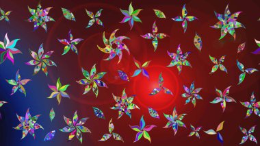 Çiçek desenli çizim. Raster illüstrasyonu. Asya tekstil tarzında. Kırmızı ve kahverengi renkte çiçekler. Raster illüstrasyonu.