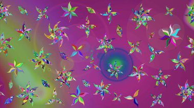 Mor ve yeşil renkli mor ve yeşil papatya deseni. Raster illüstrasyonu. Mor ve yeşil renklerde.