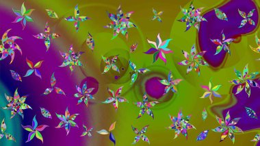 Çiçekli el çizimi çizimi deseni. Modern gelişim yeşil ve kahverengi raster arka plan duvar kağıdı resimleme klasik çizgili iz sürme desenli çiçekler, çiçekli süsler.