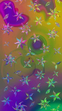 Gömlek baskısı için çiçek boyası. Çiçek desenli eskiz. Yeşil ve kahverengi renkte çiçekler.