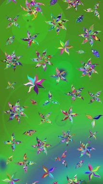 Güzel çiçek deseni. Yeşil ve mavi renkte çiçekler. Renkli Bahar Teması eskiz kalıbı. Düz Çiçek Elementleri Tasarımı.