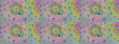 Raster illüstrasyonundaki çiçek desenli çizim. Tarafsız ve yeşil renkte çiçekler.