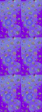 Flowers on violet and green colors in watercolor style. Sketch floral pattern with flowers on violet and green colors.