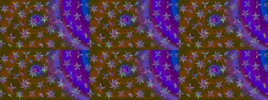 Kahverengi ve mor renkli etnik çiçeklerle süslenmiş zarif bir eskiz şekli. Raster Çiçek İllüstrasyon Şirin Tekstil.