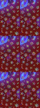 El çizimi çiçek çizimi deseni (fayans). Tekstil için suluboya eskiz deseni. Şirin çiçekleri, desenleri, kırmızı ve mor renkleri olan renkli çizim deseni.