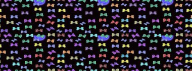 Erkekler, kızlar, elbiseler, duvar kağıtları için soyut çizim kalıbı. Siyah ve nötr arkaplandaki suluboya kelebeklerin. Raster illüstrasyonu. Fantezi sevimli illüstrasyon.