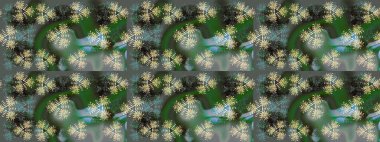 Yeşil, gri ve nötr renkler. Noel ve yeni yıl moda baskıları için tatil tasarımı. Kar tanelerinin soyut arkaplanlı Noel şablonu. Raster illüstrasyonu.