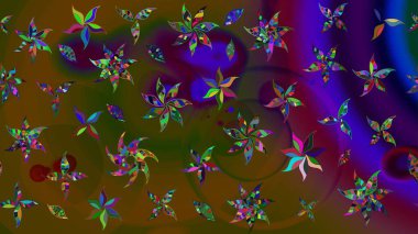 Robot resim. Raster illüstrasyonu. Kahverengi ve yeşil renkli çiçekler. Şirin çiçek elementleri..