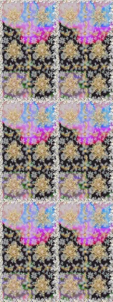 Doğum günü kartı, davetiye ya da afiş için iyidir. Dekoratif simetri arabesk. Kusursuz ortaçağ çiçek deseni. Gri renklerde altın. Raster illüstrasyonu.