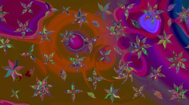 Çiçekli karalama şeklinde Raster çiçek deseni. Nazik, sevimli çiçek arkaplanı. Kahverengi ve mor renkte çiçekler.