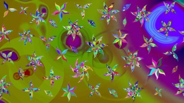 Raster illüstrasyonundaki çiçek desenli çizim. Suluboya tarzında yeşil ve kahverengi renkte çiçekler.