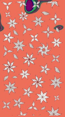 Düz Çiçek Elementleri Tasarımı. Süslü kumaş deseni. Raster illüstrasyonundaki çiçek desenli çizim. Renkli Bahar Teması çizim şablonu.