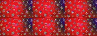 Kibar, bahar çiçekleri kırmızı ve kahverengi renklerde. Raster illüstrasyonu. Çiçek ve yapraklı karalama şeklinde Raster çiçek deseni.