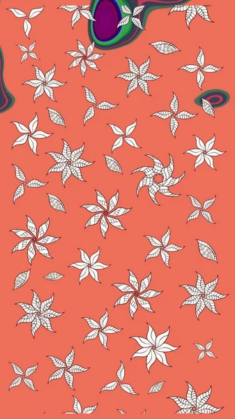 Düz Çiçek Elementleri Tasarımı. Süslü kumaş deseni. Raster illüstrasyonundaki çiçek desenli çizim. Renkli Bahar Teması çizim şablonu.