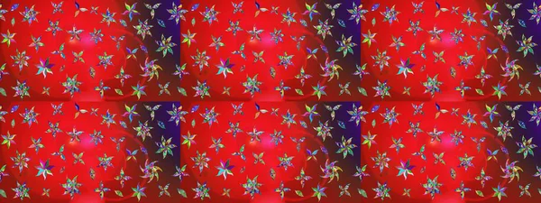 Kibar, bahar çiçekleri kırmızı ve kahverengi renklerde. Raster illüstrasyonu. Çiçek ve yapraklı karalama şeklinde Raster çiçek deseni.