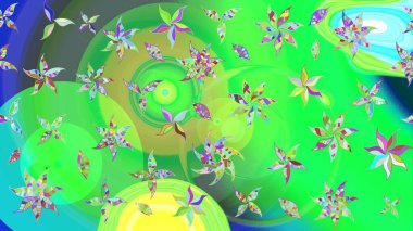 Şirin çiçekli, desenli, yeşil ve mavi renkli renkli bir eskiz. El çizimi çiçek çizimi deseni (fayans). Tekstil için suluboya çizim deseni.