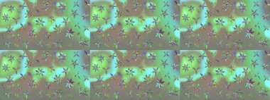 Parlak çiçekli yeşil ve gri renkler üzerine soyut çizim deseni. Çiçeksel elementlerle süslenmiş zarif raster dokusu. Küçük çiçekte şirin bir çiçek deseni var..