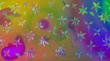 Çiçek desenli çizim. Raster illüstrasyonu. Asya tekstil tarzında. Yeşil ve kahverengi renkli çiçekler. Raster illüstrasyonu.