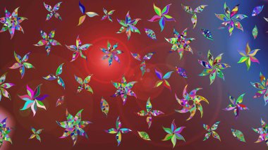 Çiçeksel fantezi tasarımı ve parlak bir arka plan çizimi. Renkli Bahar Teması eskiz kalıbı. Düz Çiçek Elementleri Tasarımı.