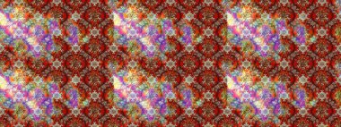 Çok kahverengi ve kırmızı zarif küçük çiçekler ve kahverengi ve kırmızı renkli komik böcekler, raster desen, illüstrasyon.