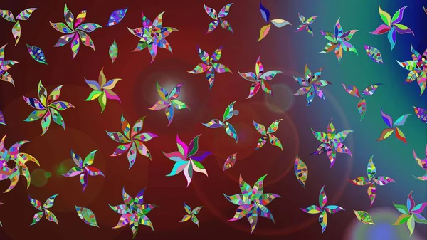 Motley illüstrasyonu. Küçük renkli çiçekler. Küçük çiçekte güzel bir desen. Moda baskıları için zarif bir şablon. Kahverengi ve mavi çiçekli bahar çiçekleri.