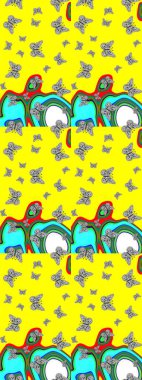 Albüm için resim. Raster illüstrasyonu. Renkli kelebeklerin eskiz geçmişi. Sarı ve gri renkte sanat kelebekleri.