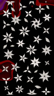 Siyah ve nötr renklerde parlak çiçekli halı deseni.