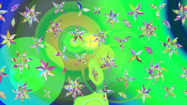 Yeşil ve mavi renkli etnik çiçekli zarif eskiz deseni. Raster Çiçek İllüstrasyonu güzel tekstil..