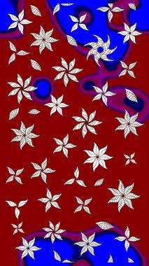 Kırmızı ve mavi renkte çiçekler. Düz Çiçek Elementleri Tasarımı. Renkli Bahar Teması eskiz kalıbı. Çiçek desenli eskiz, yaz çiçekleri..