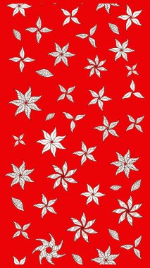 Kumaş desenli papatya çiçeği detayı. Kırmızı ve nötr renkte çiçekler.