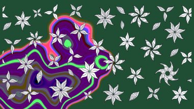 Çiçekli karalama şeklinde Raster çiçek deseni. Nazik, sevimli çiçek arkaplanı. Yeşil renkte çiçekler.