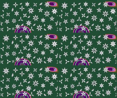 Yeşil renkli çiçekler. Şatafatlı bahar bahçesi dokusu. Çiçek deseni. Raster illüstrasyonu. Yeşil renkte çiçek çizimi.