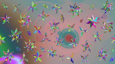 Çiçek desenli çizim. Raster illüstrasyonu. Asya tekstil tarzında. Tarafsız ve gri renklerde çiçekler. Raster illüstrasyonu.