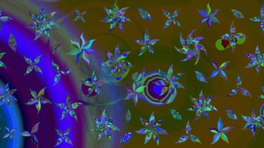 Çiçek desenli raster, kahverengi ve yeşil çizgi grafik desenli soyut raster arkaplan. Modern stil dokusu.