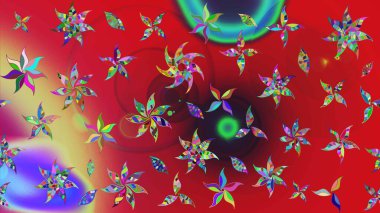 Kırmızı ve yeşil renkte etnik çiçeklerle süslenmiş zarif bir eskiz şekli. Raster Çiçek İllüstrasyon Şirin Tekstil.