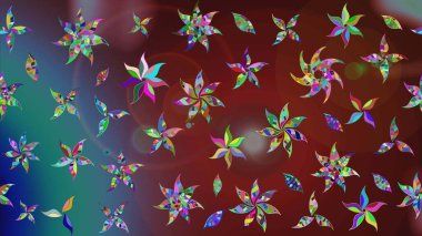 Çiçek desenli eskiz. Kahverengi ve mavi renkli çiçekler. Renkli Bahar Teması eskiz kalıbı. Düz Çiçek Elementleri Tasarım Raster illüstrasyonu.