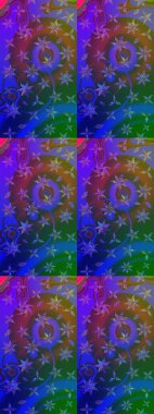 Soyut etnik raster çizim kalıbı. Arkaplan dokusu, duvar kağıdı, mavi ve mor renkli çiçek teması. Kabile sanatı boho baskısı, klasik çiçek arkaplanı.